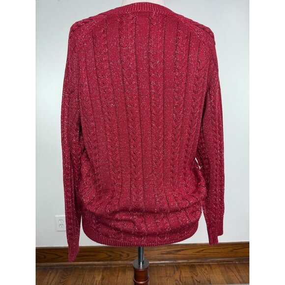 Athleta Womens Red Cable Knit Sweater Medium - Picture 5 of 8